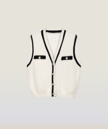 Gold Button Piping Knit Vest - LOVE POMME POMME