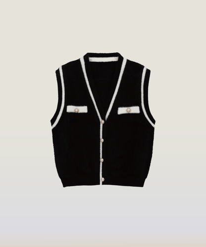 Gold Button Piping Knit Vest - LOVE POMME POMME