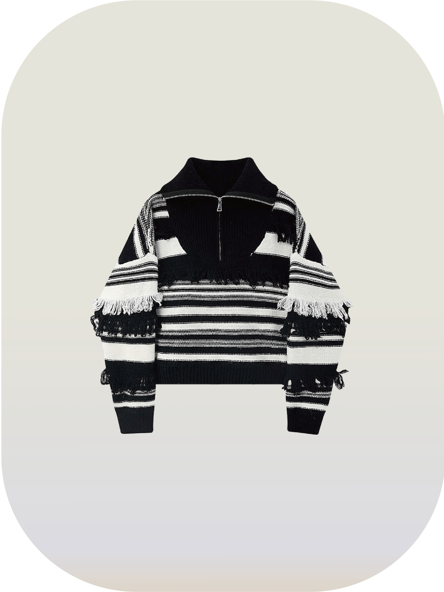 Half Zipper Stripe Sweater - LOVE POMME POMME