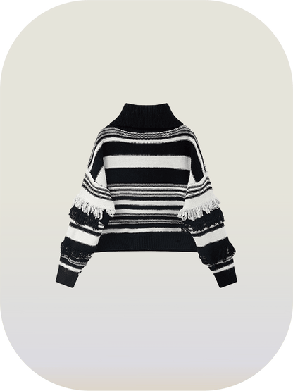 Half Zipper Stripe Sweater - LOVE POMME POMME