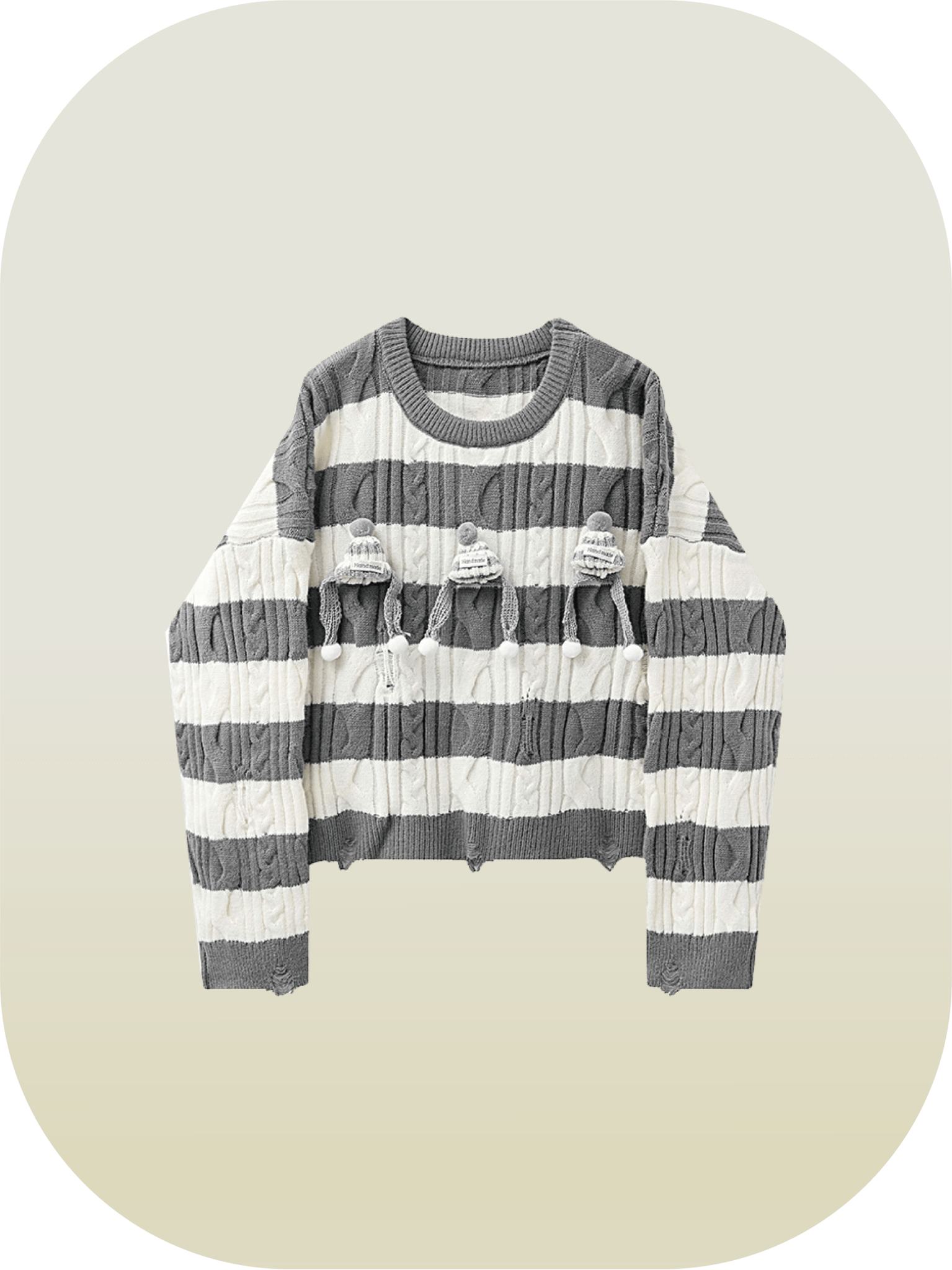 Hat Decorate Stripe Sweater - LOVE POMME POMME