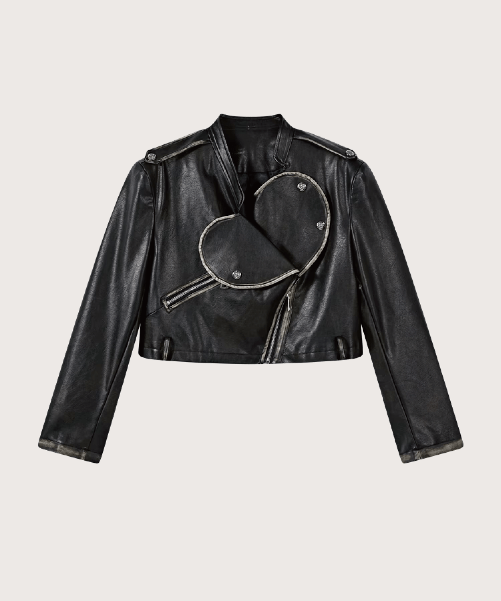 Heart Lapel Leather Short Jacket - LOVE POMME POMME