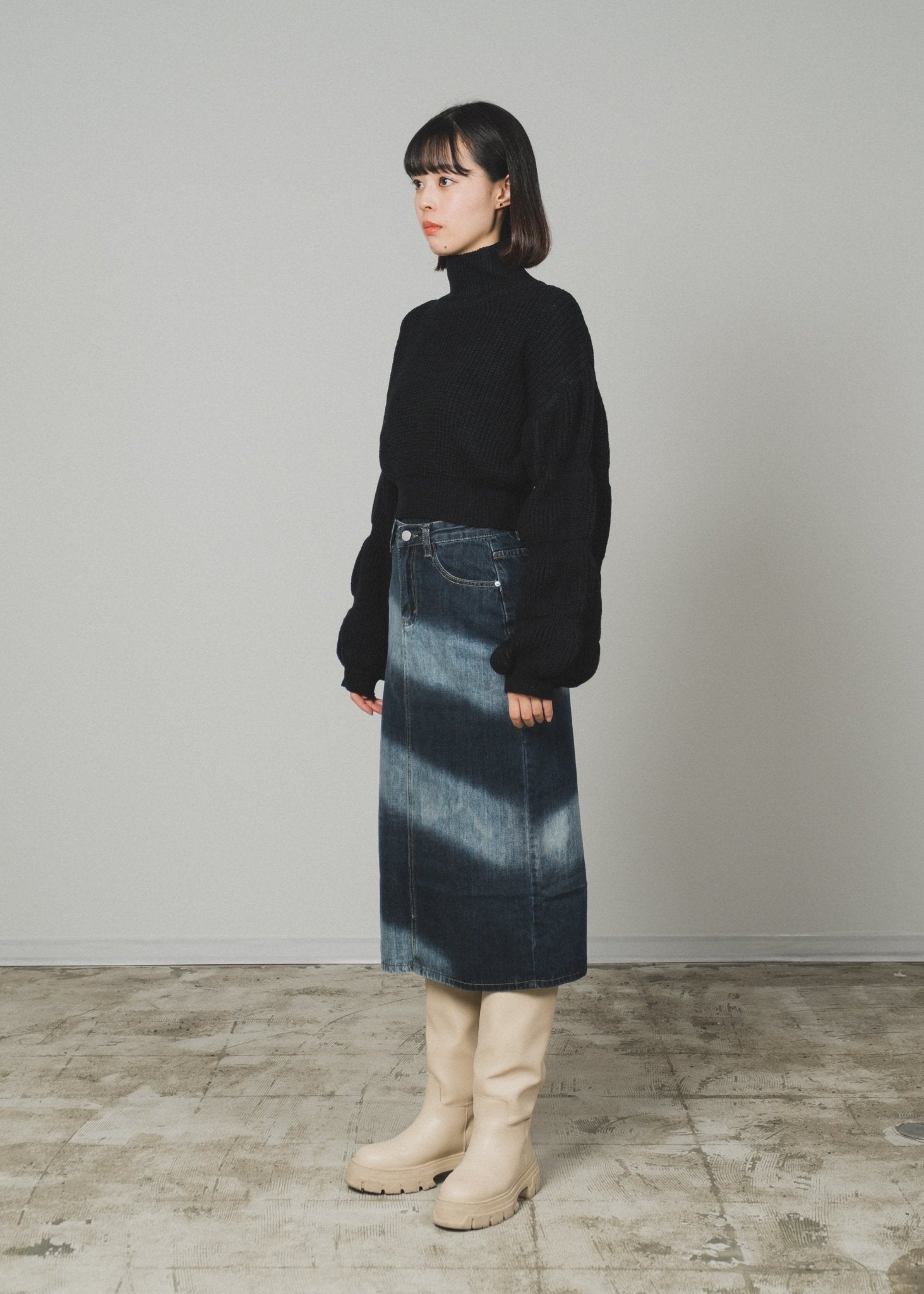 High Collar Puff Sleeve Knit - LOVE POMME POMME