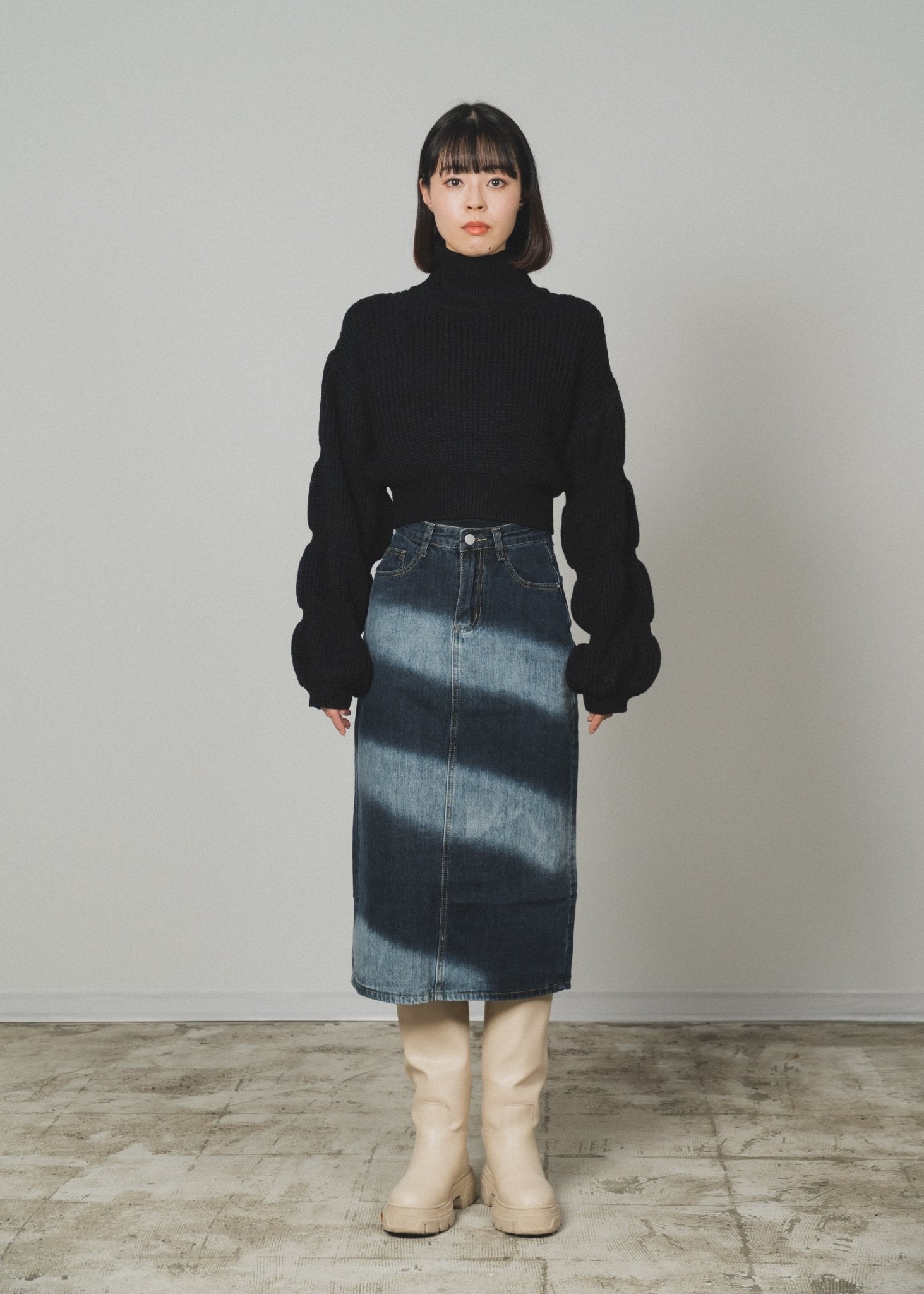 High Collar Puff Sleeve Knit - LOVE POMME POMME