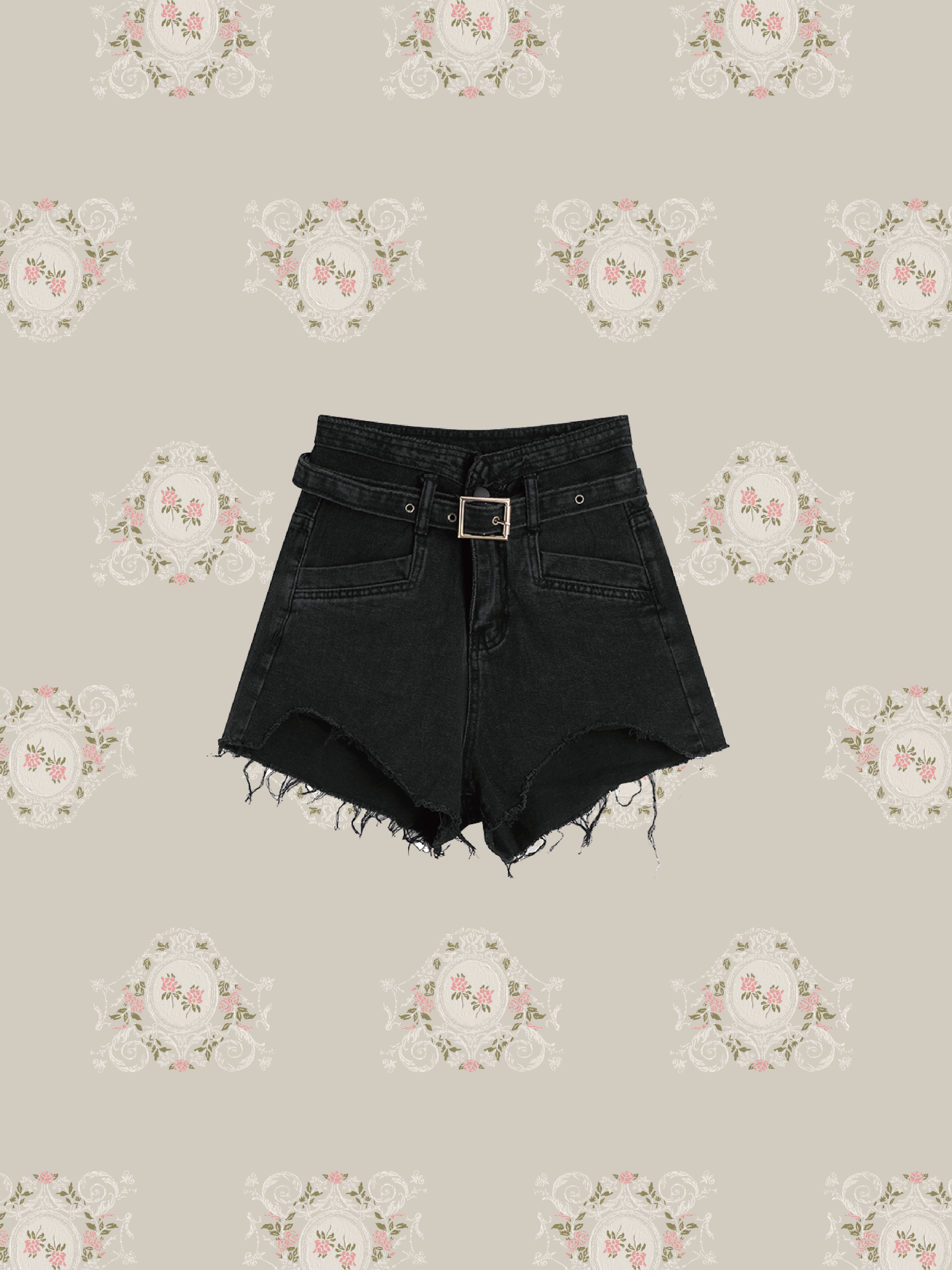 High Waist Denim Pants With Belt - LOVE POMME POMME