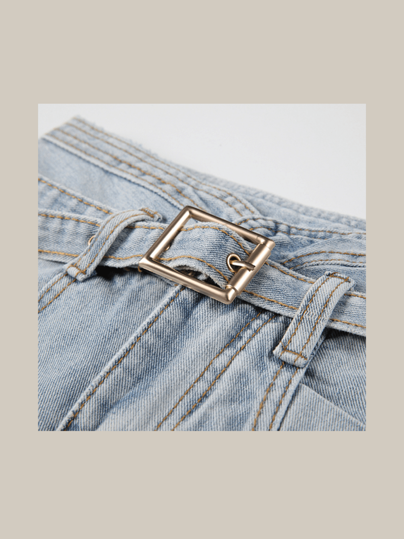 High Waist Denim Pants With Belt - LOVE POMME POMME
