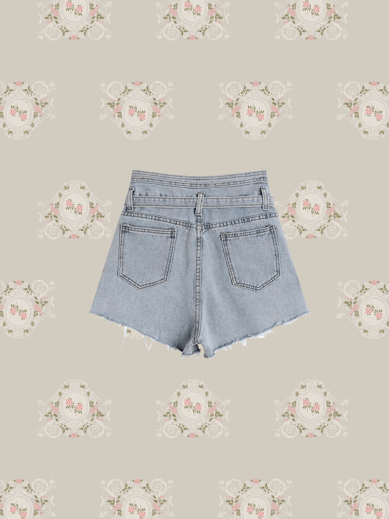 High Waist Denim Pants With Belt - LOVE POMME POMME
