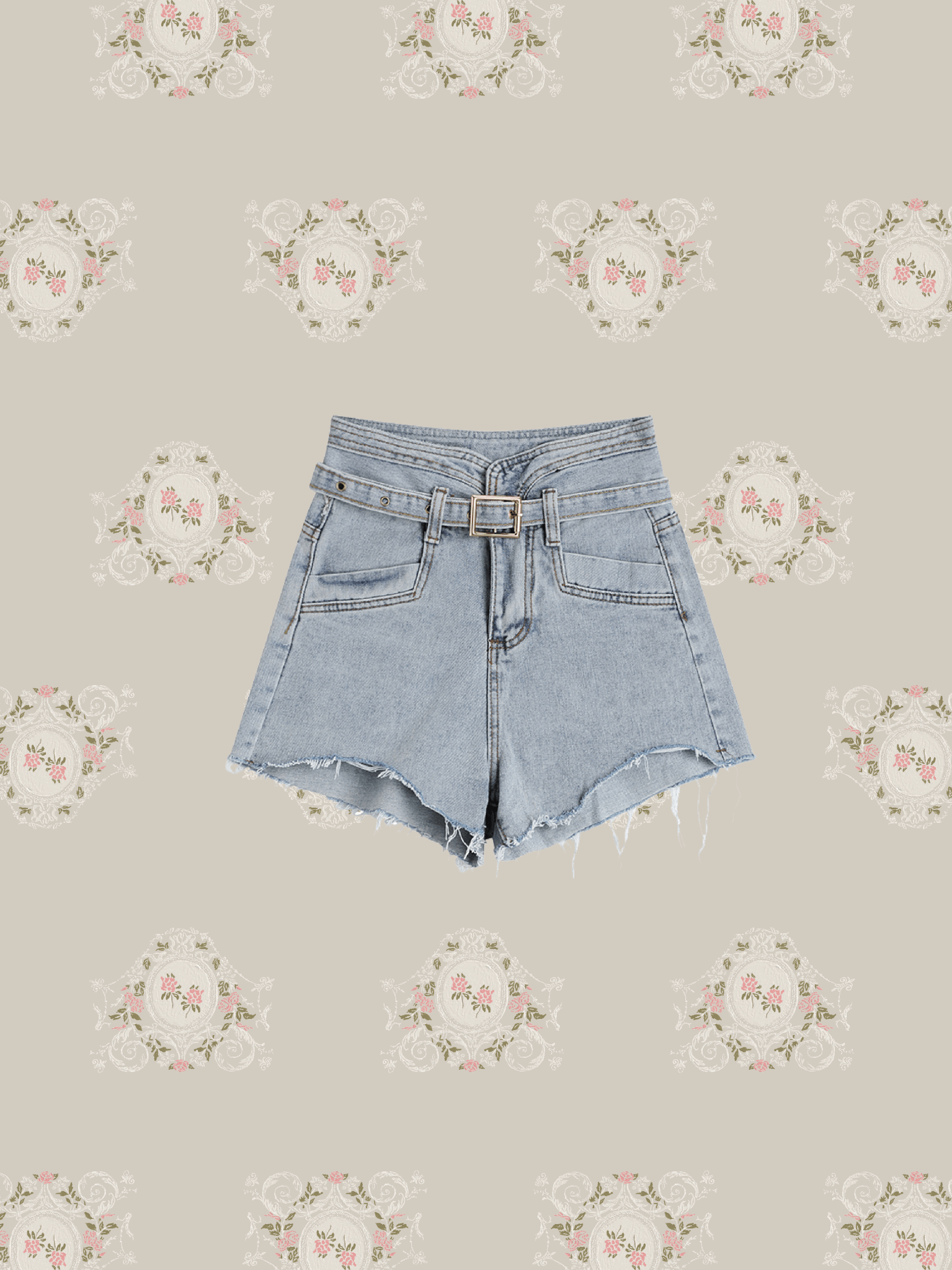 High Waist Denim Pants With Belt - LOVE POMME POMME