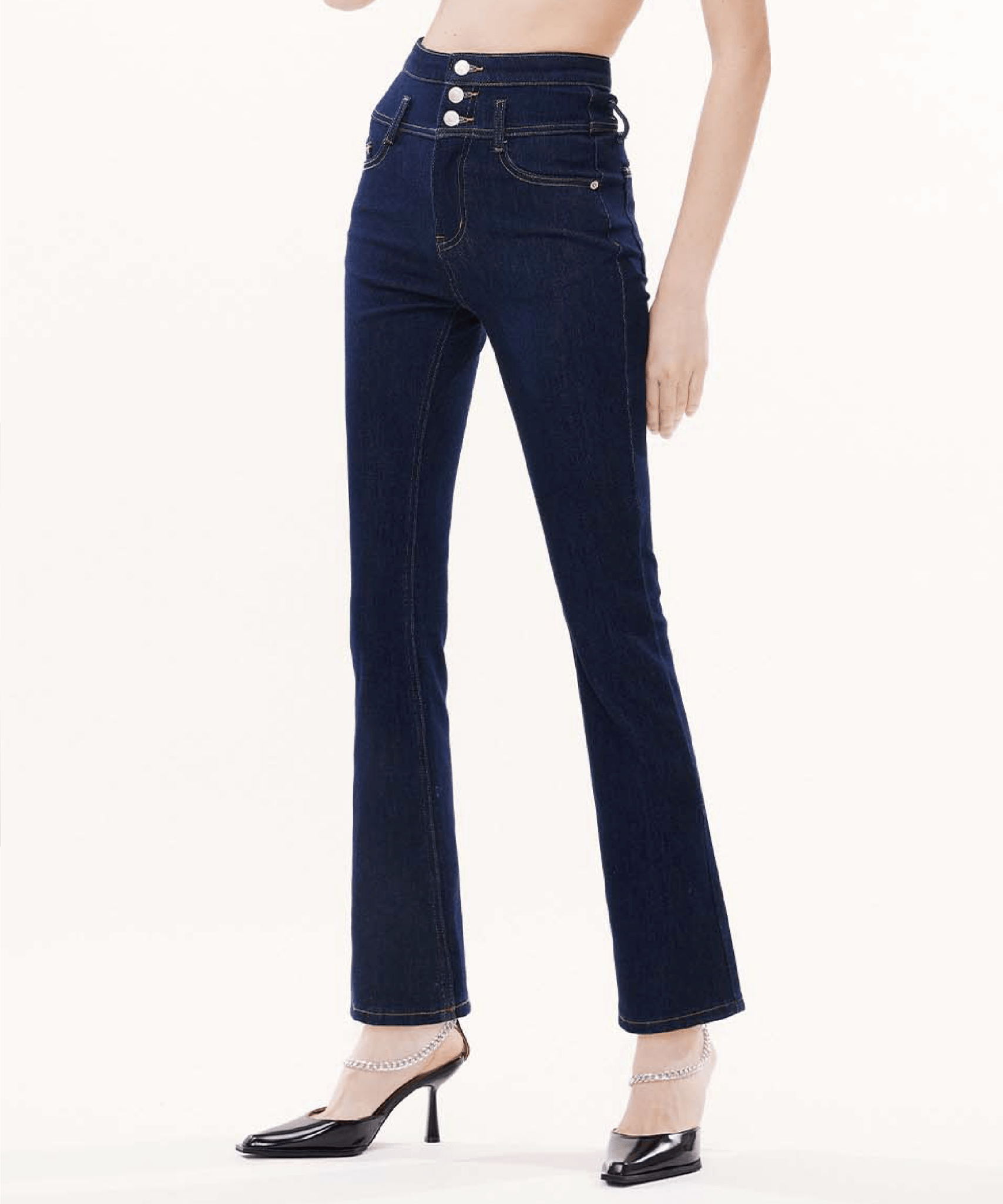 High-waisted Vintage Stretch Flared Jeans - LOVE POMME POMME