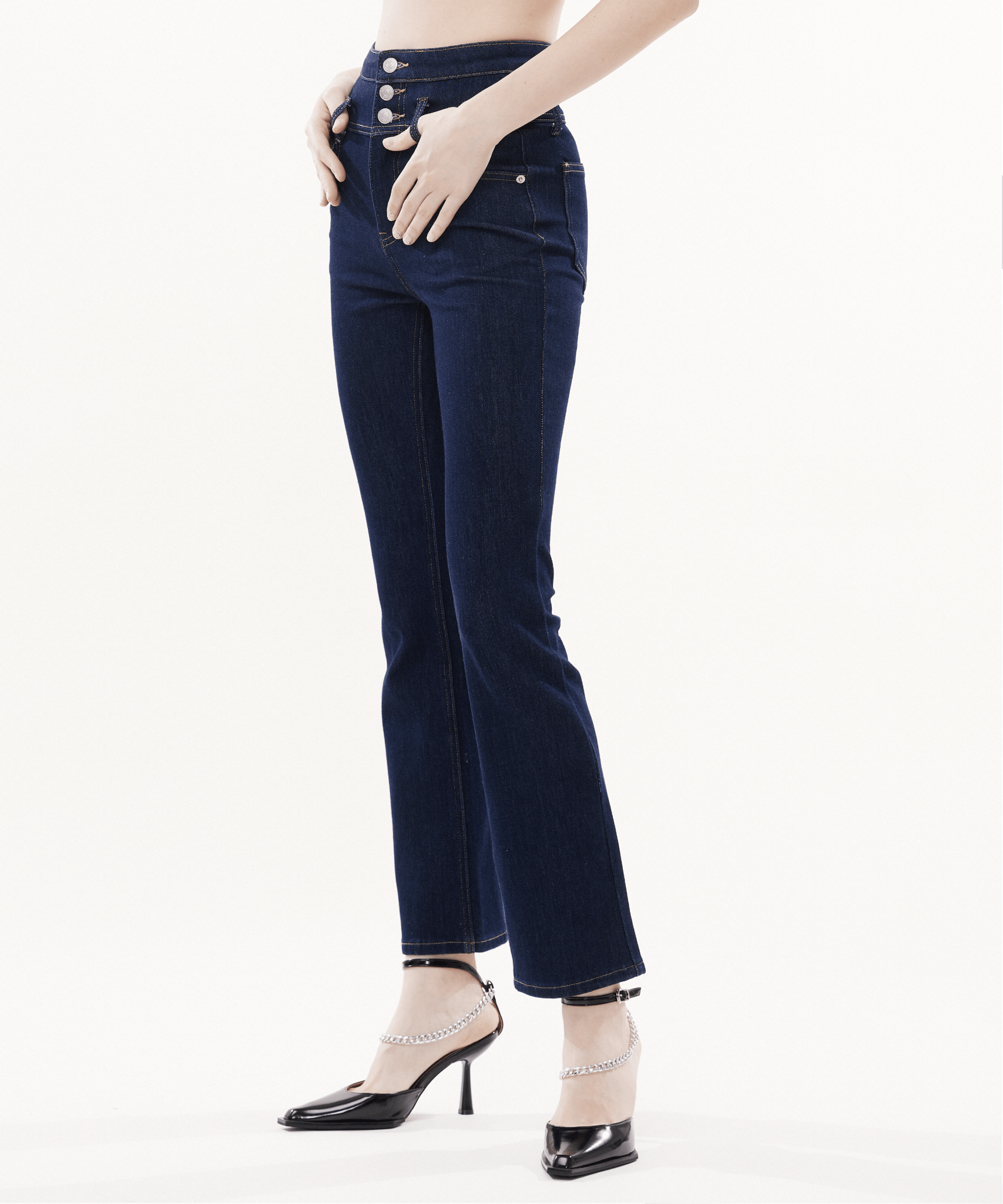 High-waisted Vintage Stretch Flared Jeans - LOVE POMME POMME