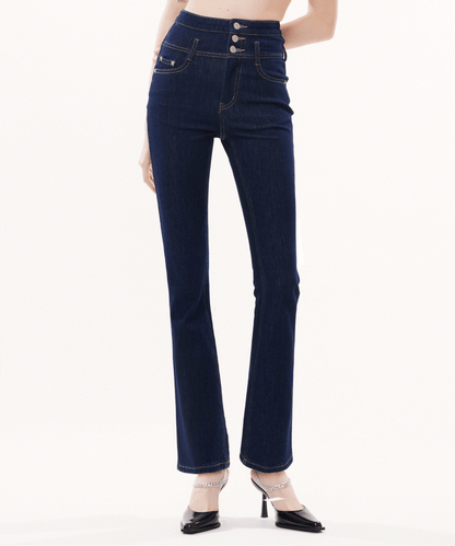 High-waisted Vintage Stretch Flared Jeans - LOVE POMME POMME