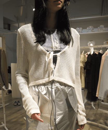 Hollow Out Ribbon Cardigan - LOVE POMME POMME