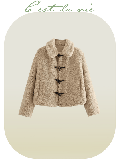 Horn Buckles Faux Fur Coat - LOVE POMME POMME