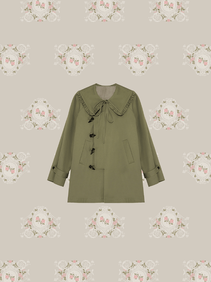 Horn Button Short Trench Coat - LOVE POMME POMME