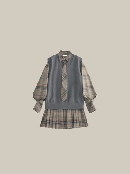 Knit Vest Check One Piece - LOVE POMME POMME