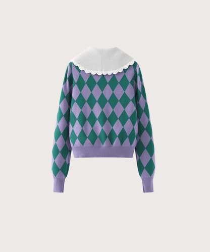 Lace Collar Argyle Knit. レースカラーアーガイルニット - LOVE POMME POMME