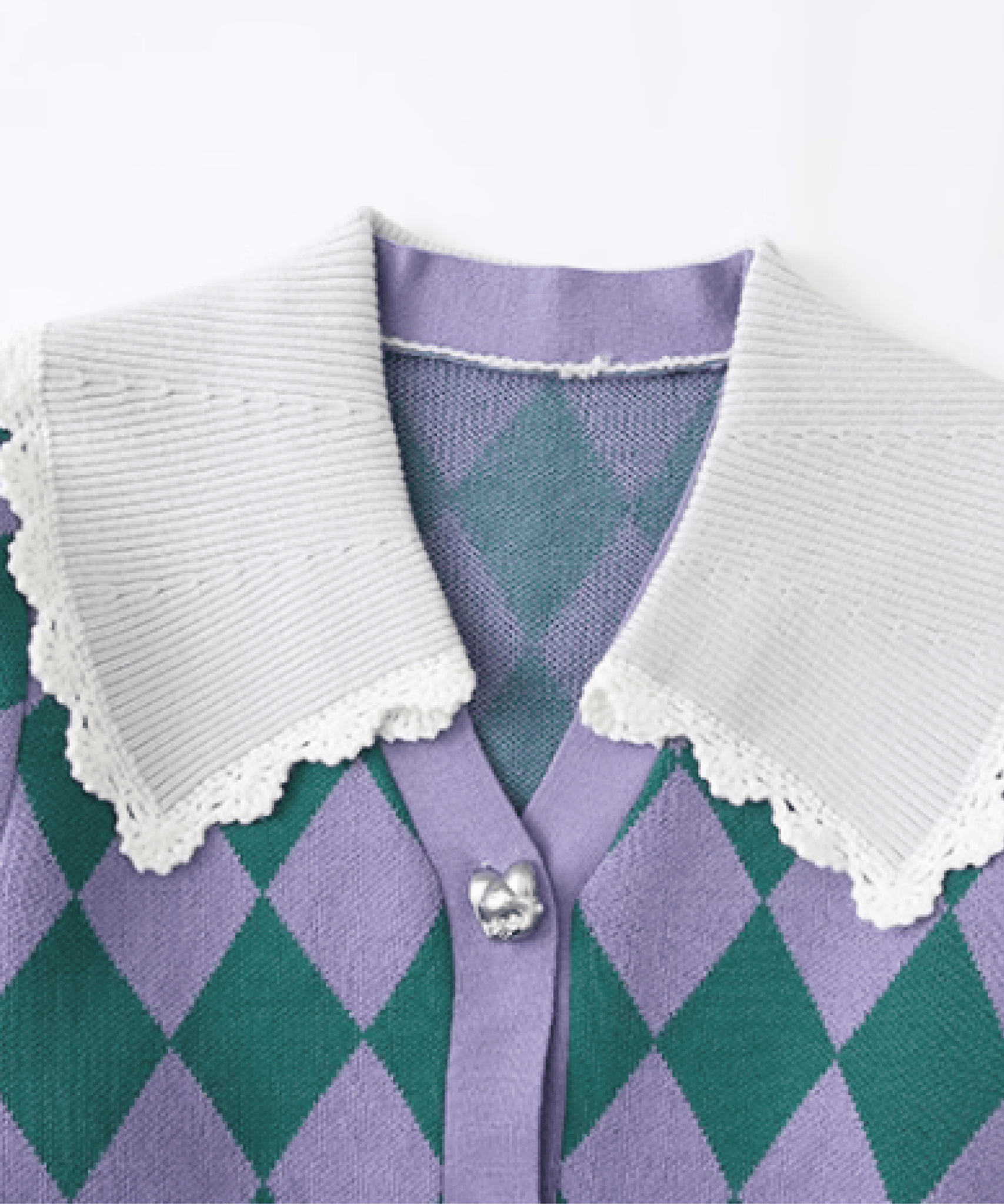 Lace Collar Argyle Knit. レースカラーアーガイルニット - LOVE POMME POMME