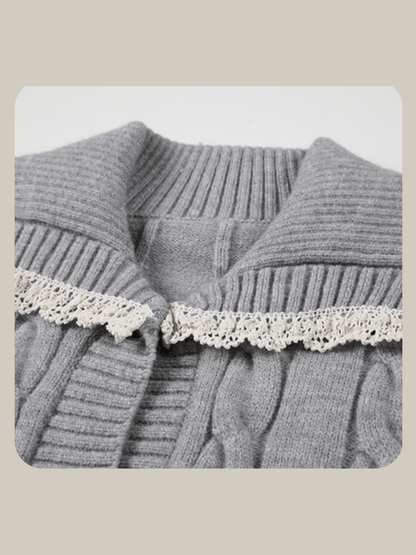 Lace Decorate Rib Cardigan - LOVE POMME POMME