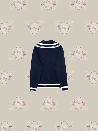 Lace Sailor Collar Preppy Cardigan - LOVE POMME POMME