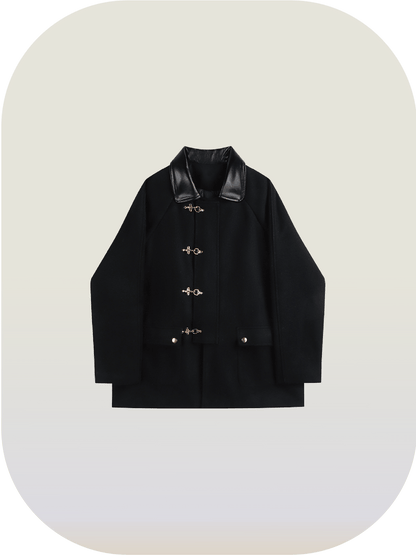 Leather Collar Pocket Coat - LOVE POMME POMME