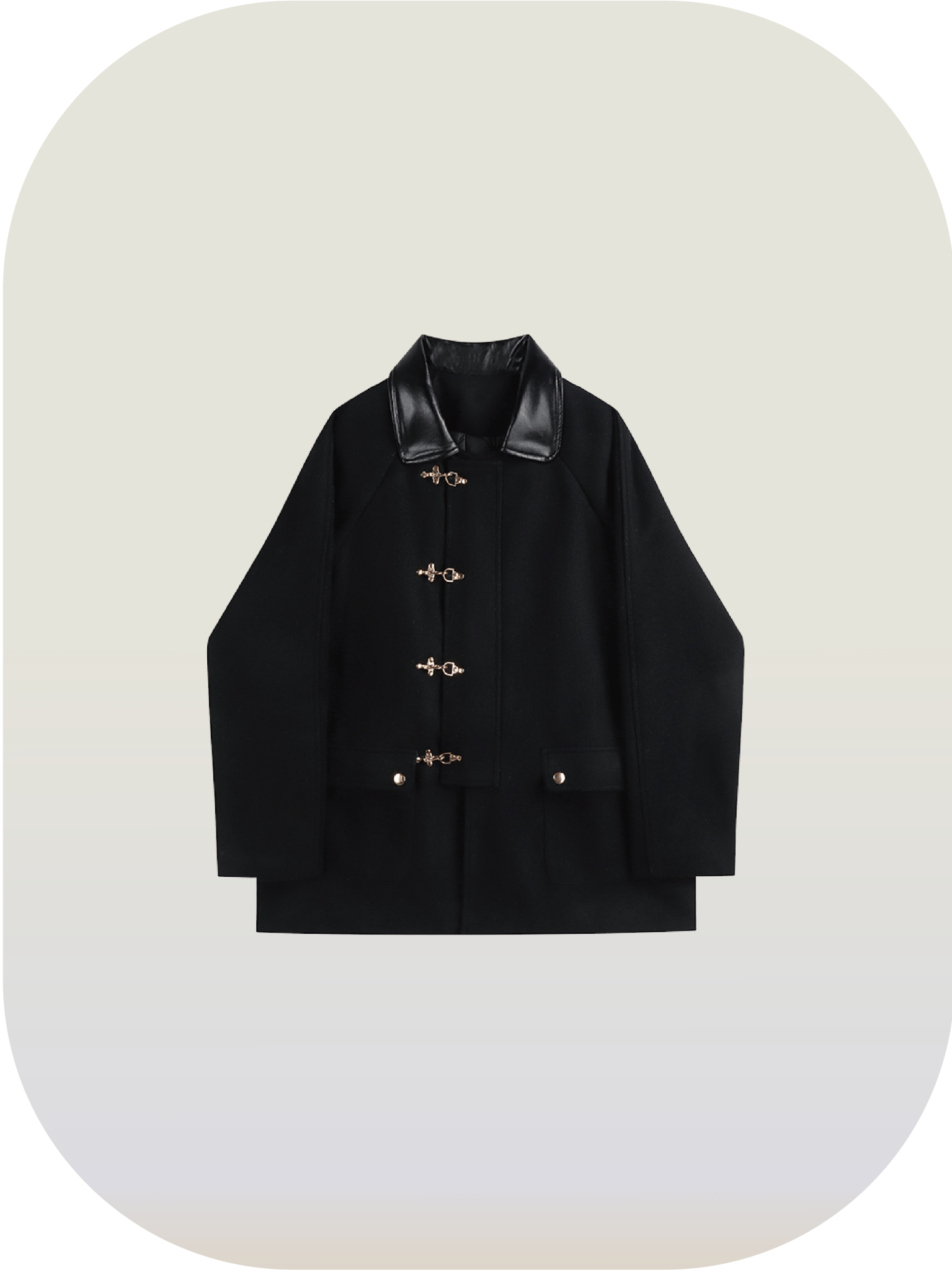 Leather Collar Pocket Coat - LOVE POMME POMME