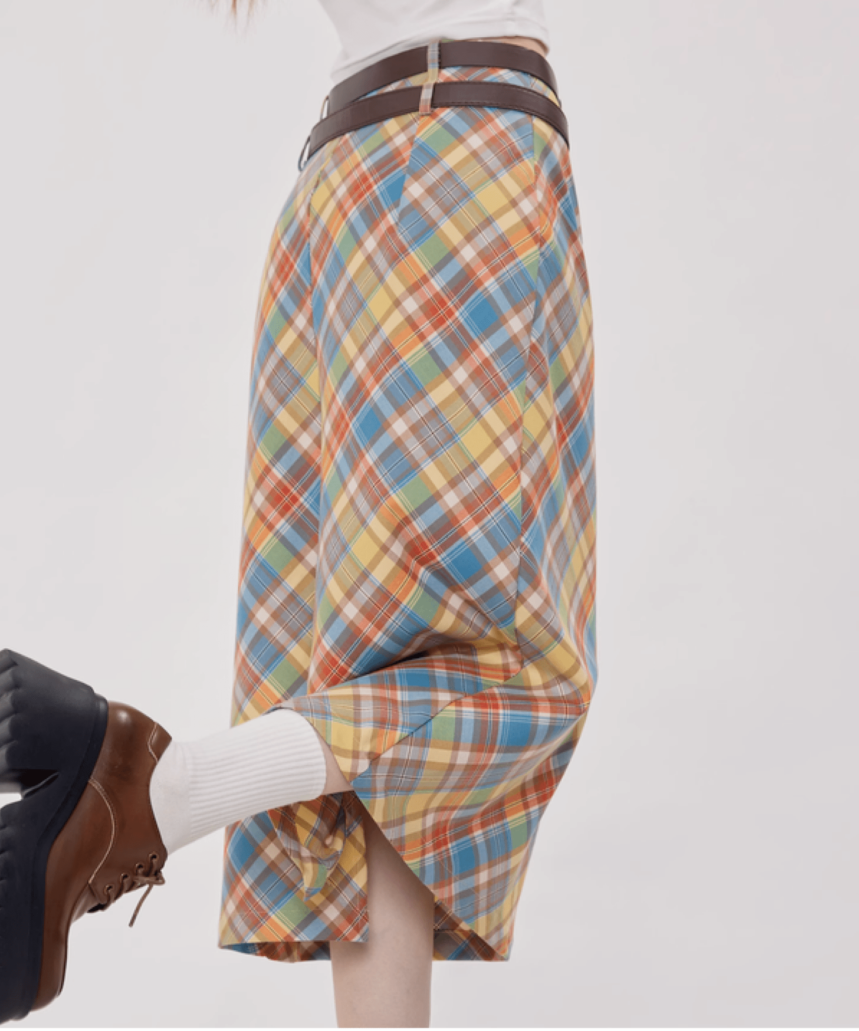 Macaron Color Plaid Skirt マカロンカラーチェック柄スカート - LOVE POMME POMME