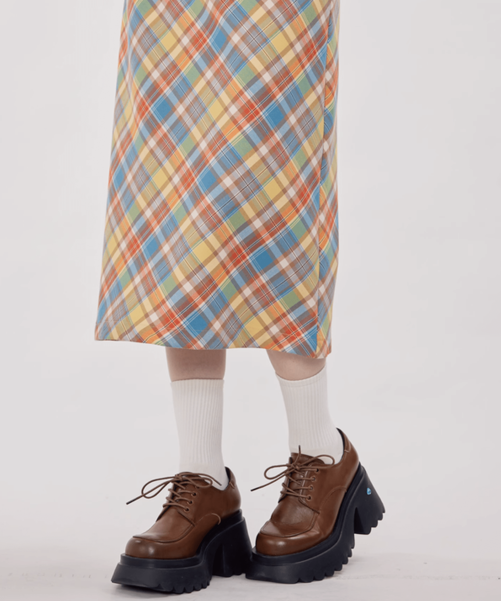 Macaron Color Plaid Skirt マカロンカラーチェック柄スカート - LOVE POMME POMME