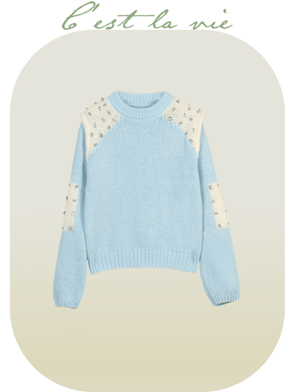 Mesh Patch Puff Sleeve Knit - LOVE POMME POMME