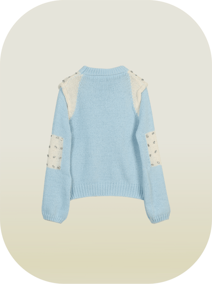Mesh Patch Puff Sleeve Knit - LOVE POMME POMME