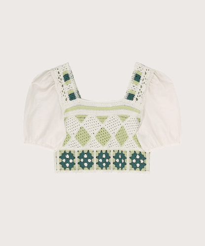 Moss Green Knit Stitching Tops モスグリーン ニットステッチトップス - LOVE POMME POMME