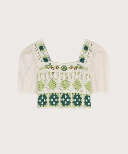 Moss Green Knit Stitching Tops モスグリーン ニットステッチトップス - LOVE POMME POMME