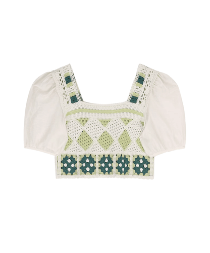 Moss Green Knit Stitching Tops モスグリーン ニットステッチトップス - LOVE POMME POMME