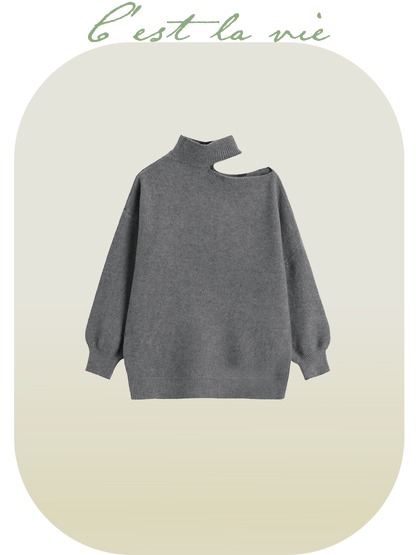 Off-Shoulder Loose Sweater - LOVE POMME POMME