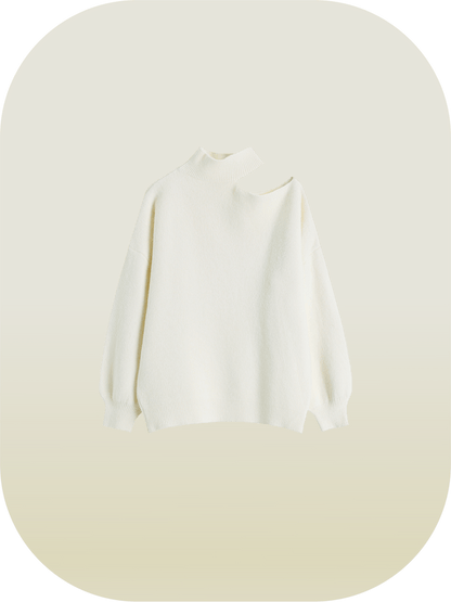 Off-Shoulder Loose Sweater - LOVE POMME POMME