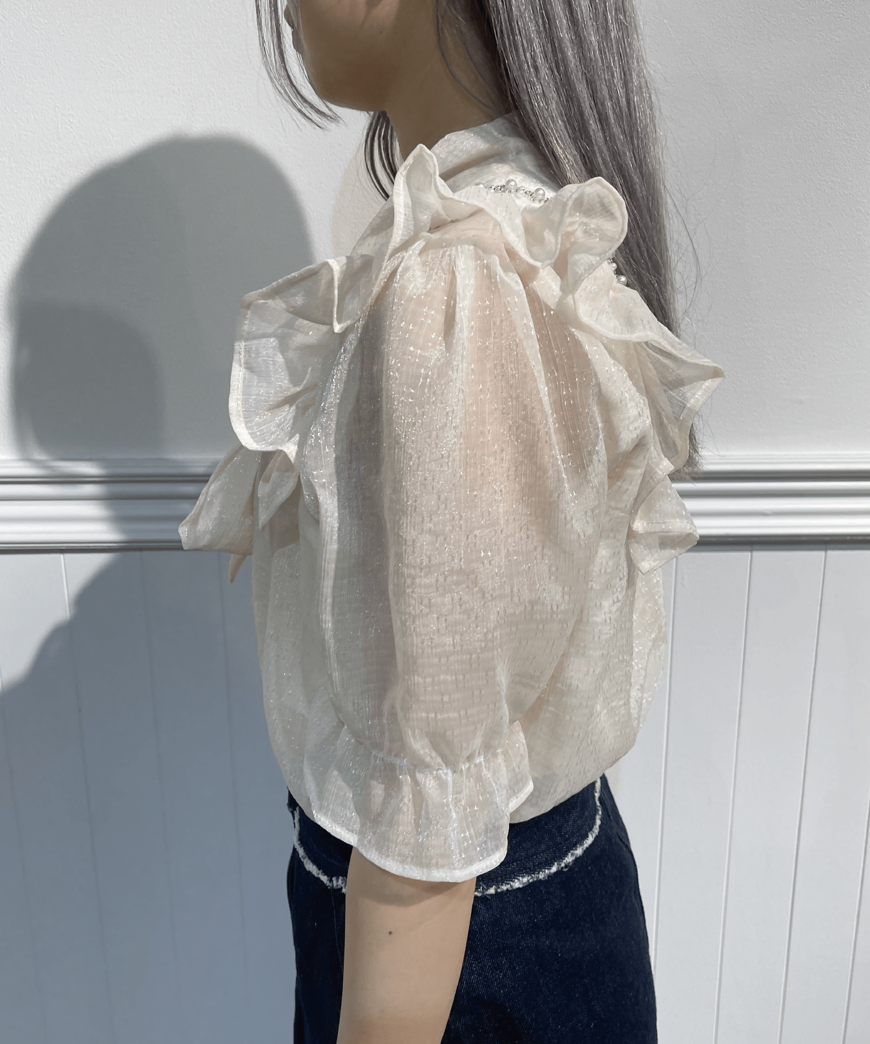 Pearl Deco Sheer Ribbon Blouse パールデコシアーリボンブラウス - LOVE POMME POMME