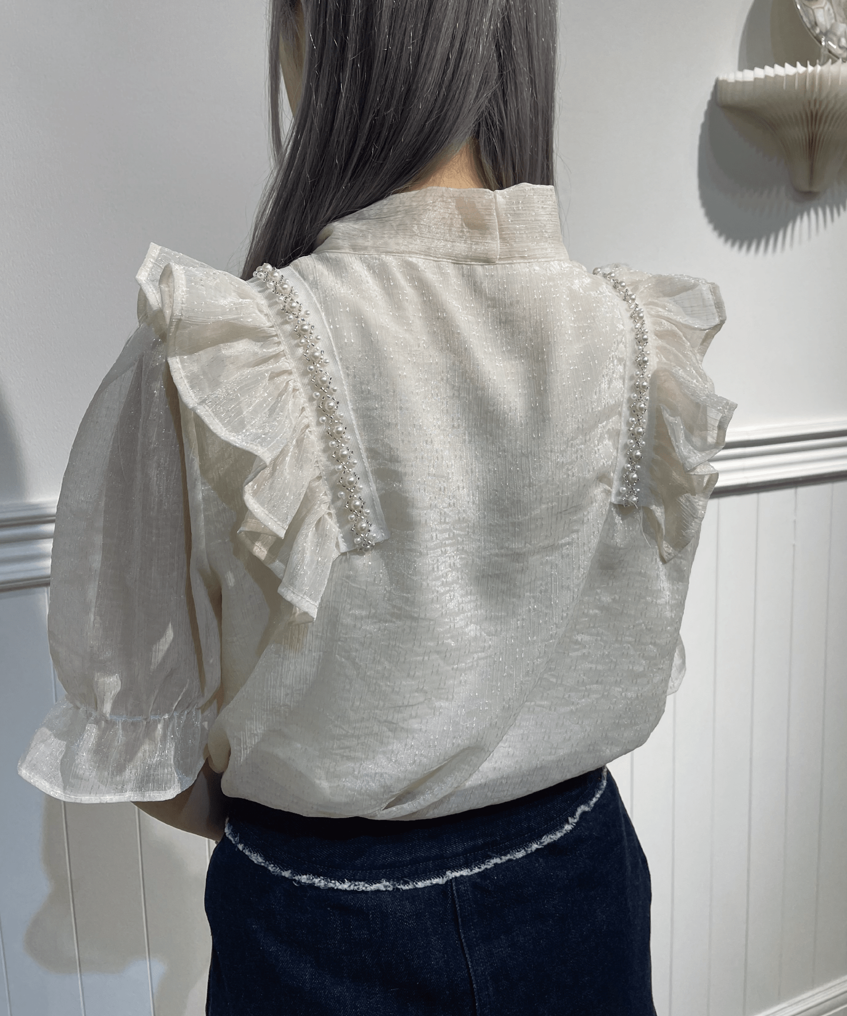 Pearl Deco Sheer Ribbon Blouse パールデコシアーリボンブラウス - LOVE POMME POMME
