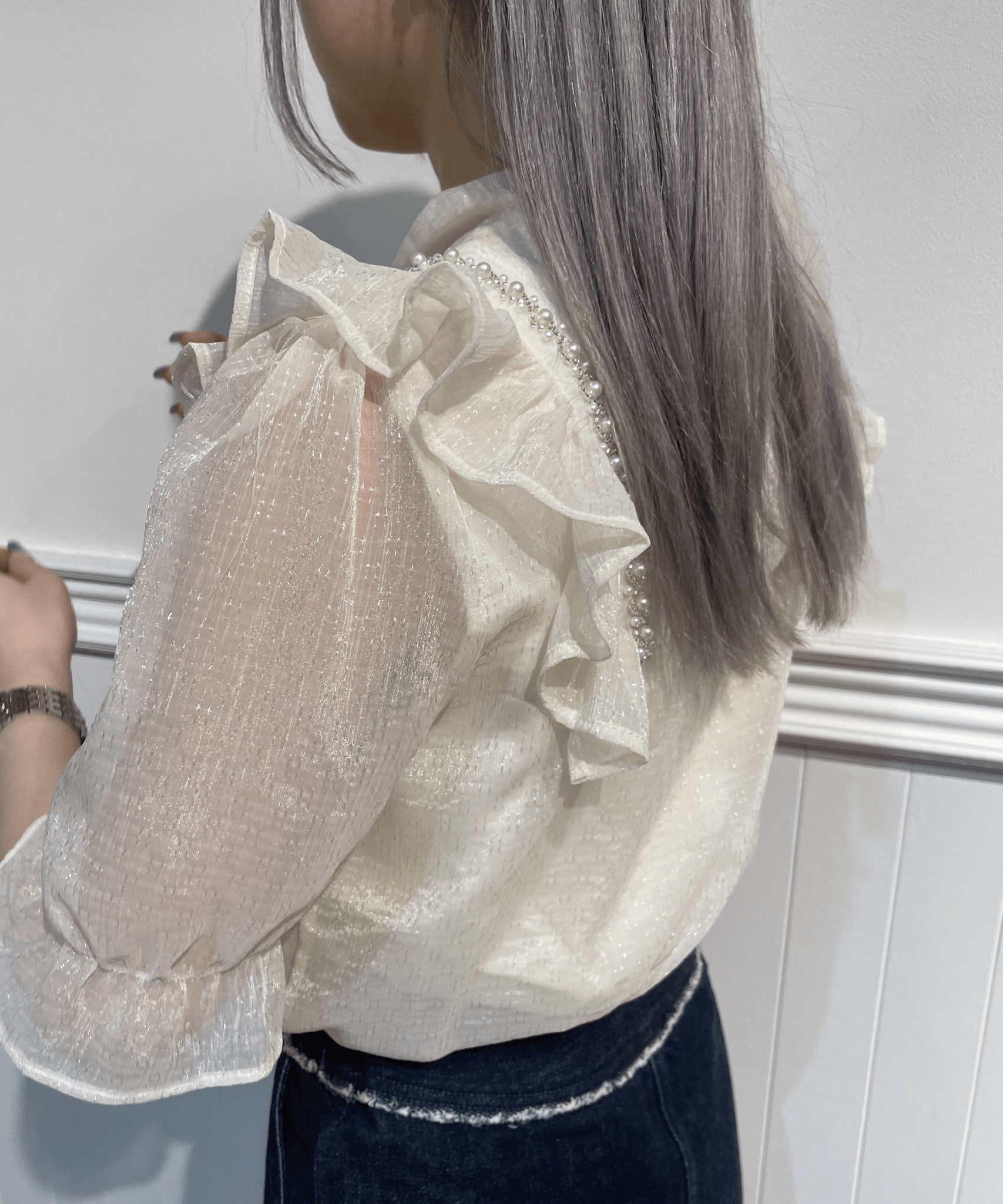 Pearl Deco Sheer Ribbon Blouse パールデコシアーリボンブラウス - LOVE POMME POMME