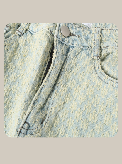 Texture Washed Blue Denim Pants 