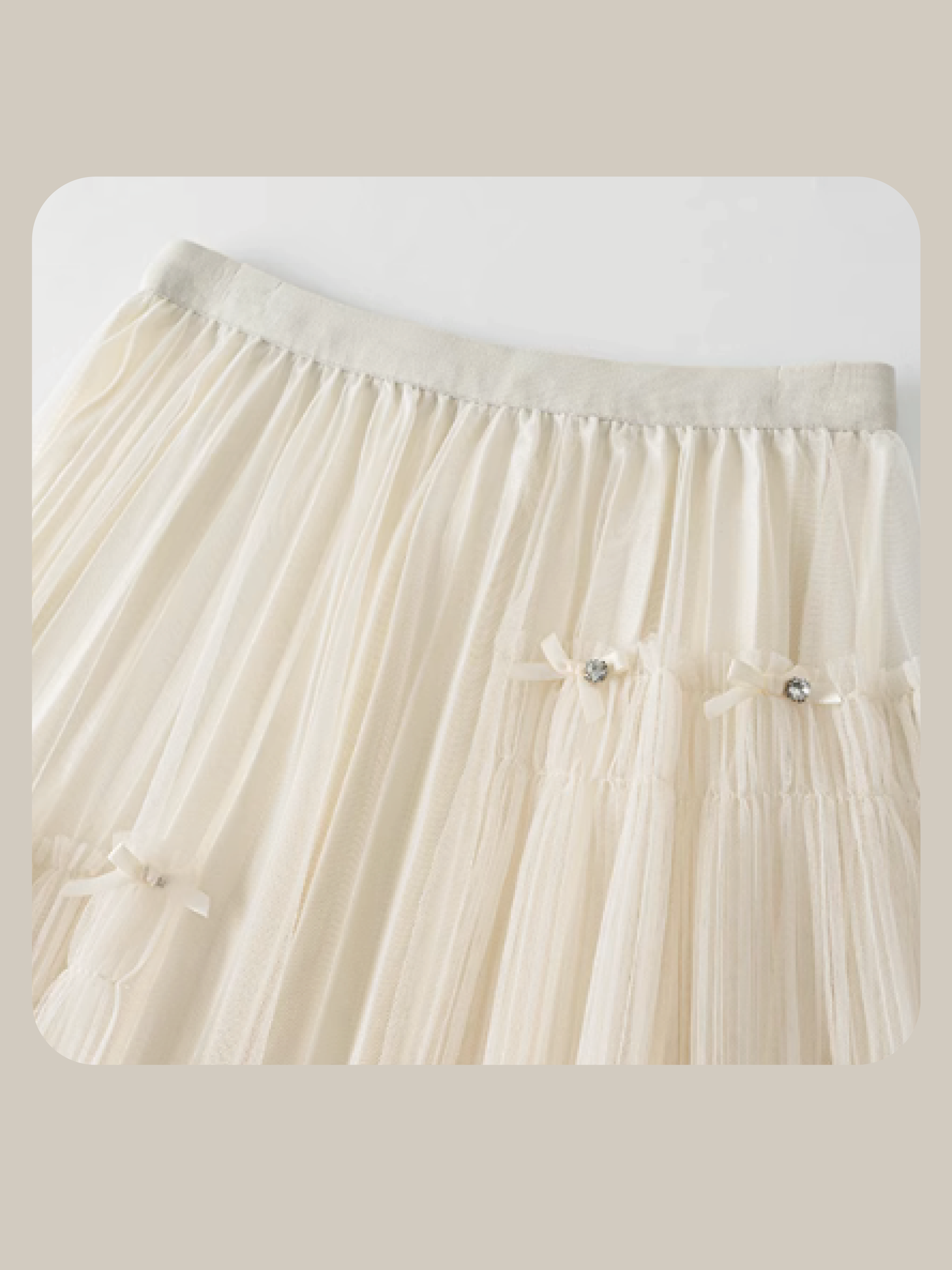 Unbalance Mesh Ribbon Pleats Skirt 