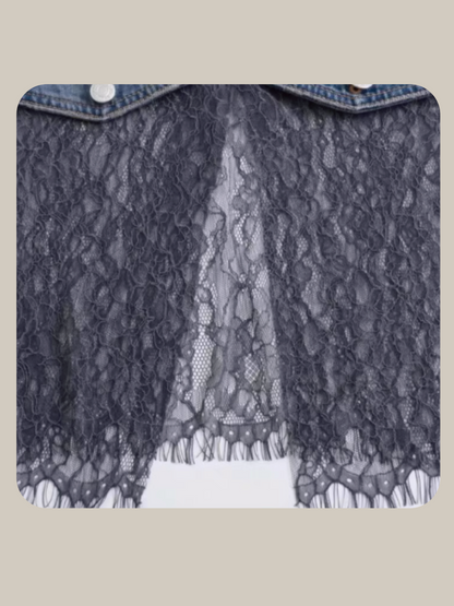 Lace Stitching Denim Vest 