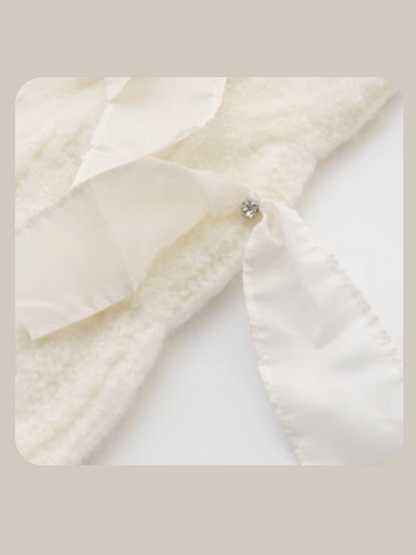 Ivory Mesh Ribbon Deco Sweater アイボリーメッシュ リボン デコ セーター