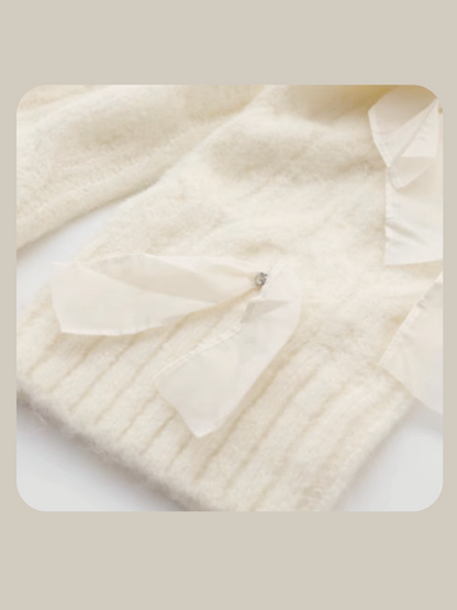 Ivory Mesh Ribbon Deco Sweater アイボリーメッシュ リボン デコ セーター