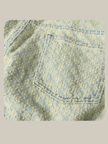 Texture Washed Blue Denim Pants 