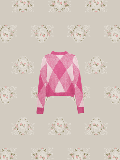 Pink Argyle Pattern Cardigan - LOVE POMME POMME