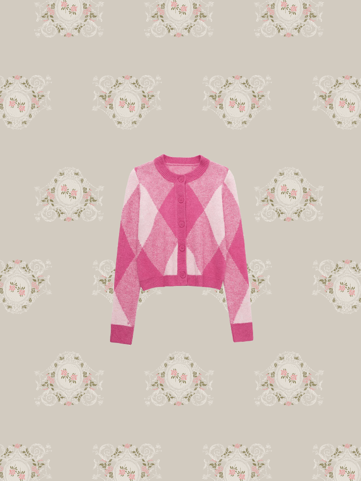 Pink Argyle Pattern Cardigan - LOVE POMME POMME