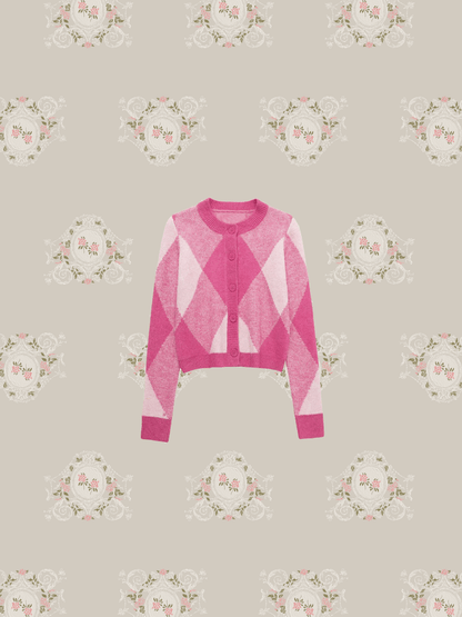 Pink Argyle Pattern Cardigan - LOVE POMME POMME