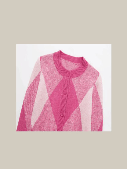 Pink Argyle Pattern Cardigan - LOVE POMME POMME