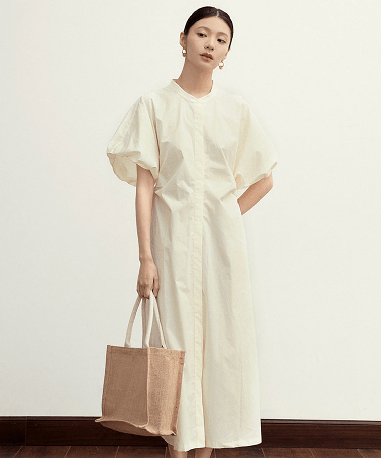 Puff Sleeve Stand Collar Onepiece - LOVE POMME POMME