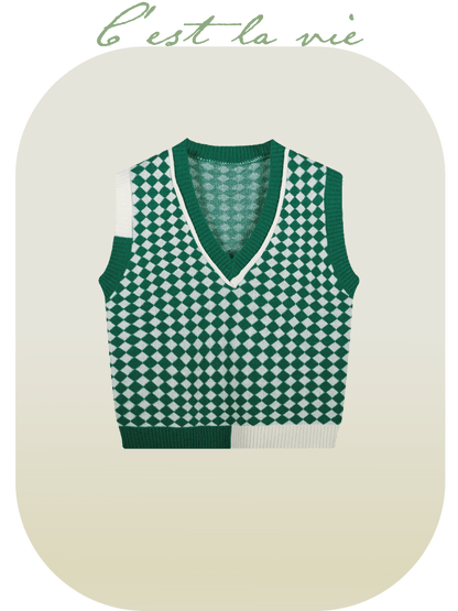 Retro Green Motif Knit Vest - LOVE POMME POMME