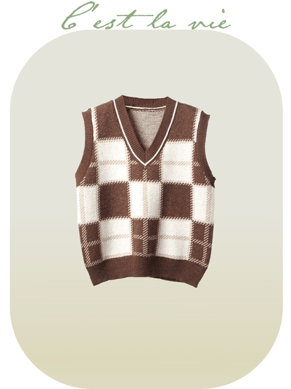 Retro Plaid Knit Vest - LOVE POMME POMME